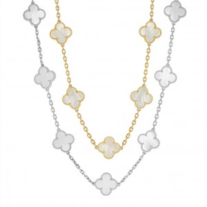 Κολιέ τύπου Van Cleef Φίλντισι (Mother of pearl) με αλυσίδα από ασήμι 925 Κολιέ