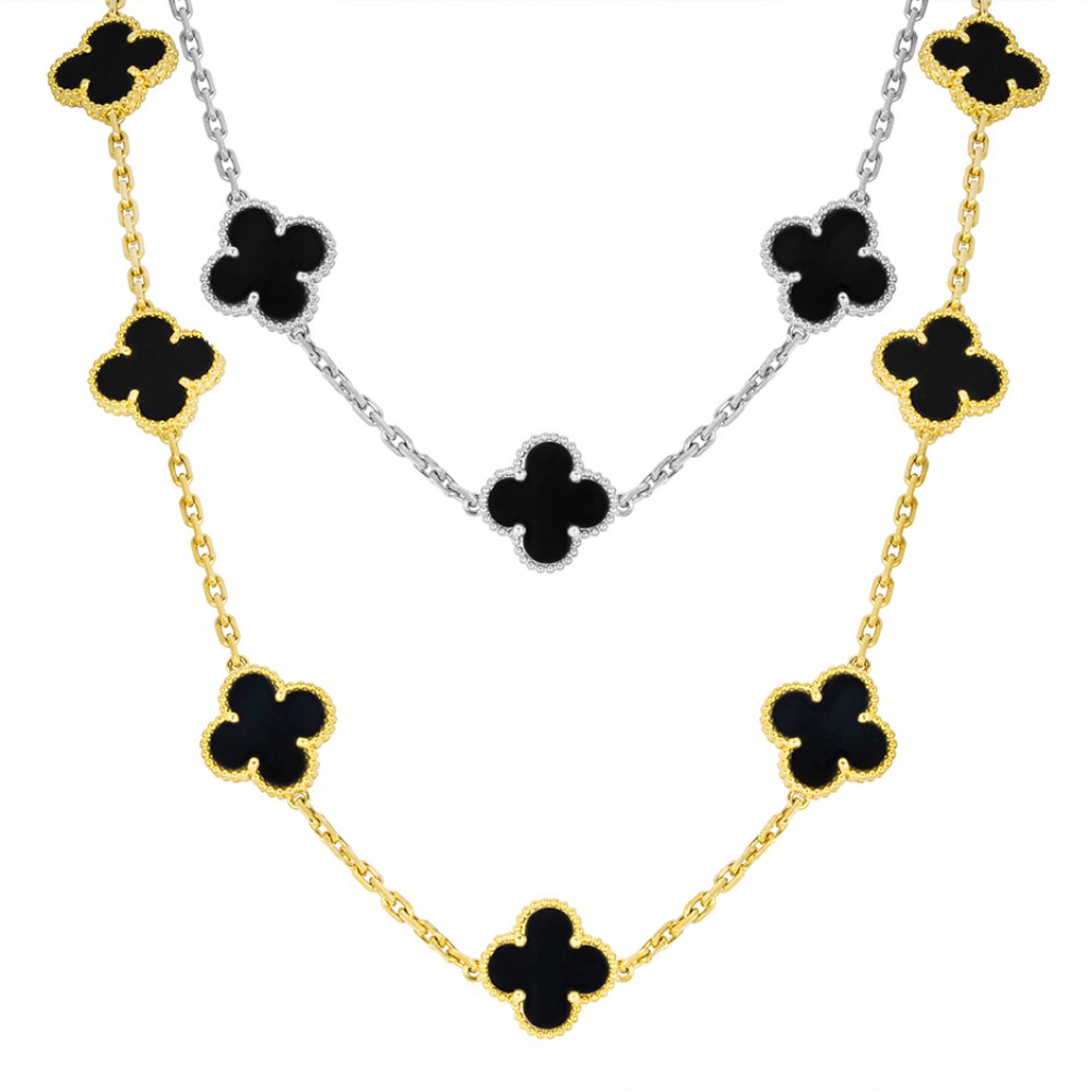 Κολιέ τύπου Van Cleef Όνυχας μαύρος (Onyx) με αλυσίδα από ασήμι 925 Κολιέ