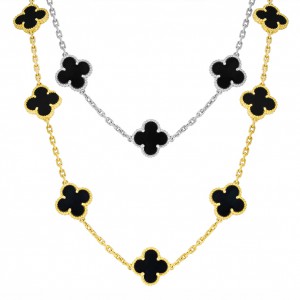 Κολιέ τύπου Van Cleef Όνυχας μαύρος (Onyx) με αλυσίδα από ασήμι 925 Κολιέ