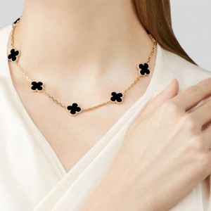 Κολιέ τύπου Van Cleef Όνυχας μαύρος (Onyx) με αλυσίδα από ασήμι 925 Κολιέ