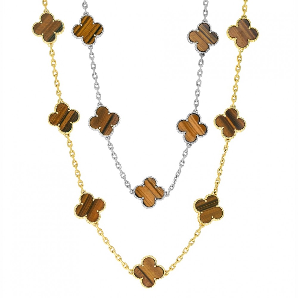 Κολιέ τύπου Van Cleef Μάτι της Τίγρης (Tiger Eye) με αλυσίδα από ασήμι 925 Κολιέ