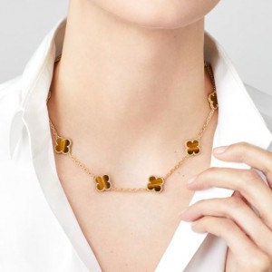 Κολιέ τύπου Van Cleef Μάτι της Τίγρης (Tiger Eye) με αλυσίδα από ασήμι 925 Κολιέ