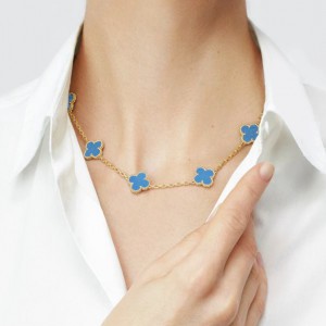 Κολιέ τύπου Van Cleef Τυρκουάζ (Turqoise) με αλυσίδα από ασήμι 925 Κολιέ