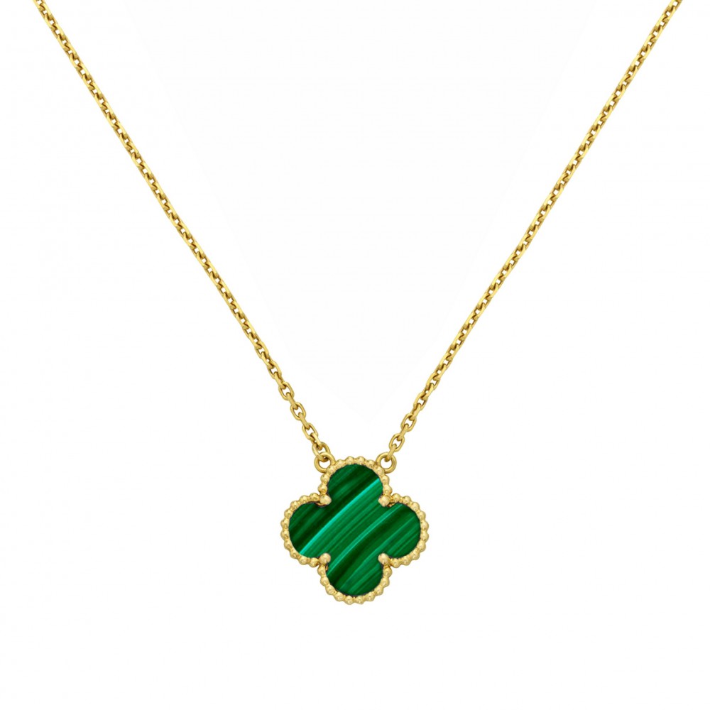 Κολιέ τύπου Van Cleef Μαλαχίτης (Malachite) με αλυσίδα από ασήμι 925 επίχρυσο Κολιέ