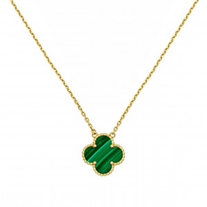 Κολιέ τύπου Van Cleef Μαλαχίτης (Malachite) με αλυσίδα από ασήμι 925 επίχρυσο Κολιέ