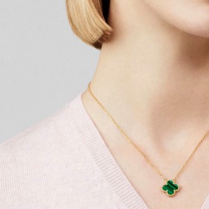 Κολιέ τύπου Van Cleef Μαλαχίτης (Malachite) με αλυσίδα από ασήμι 925 επίχρυσο Κολιέ