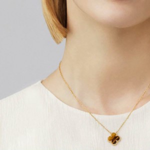 Κολιέ τύπου Van Cleef Μάτι της Τίγρης (Tiger Eye) με αλυσίδα από ασήμι 925 Κολιέ