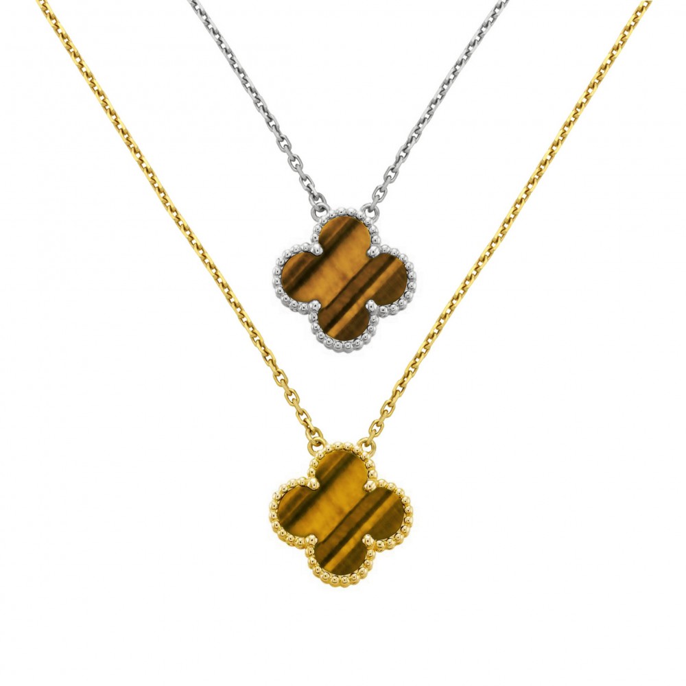 Κολιέ τύπου Van Cleef Μάτι της Τίγρης (Tiger Eye) με αλυσίδα από ασήμι 925 Κολιέ