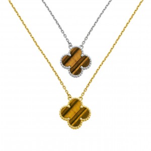 Κολιέ τύπου Van Cleef Μάτι της Τίγρης (Tiger Eye) με αλυσίδα από ασήμι 925 Κολιέ