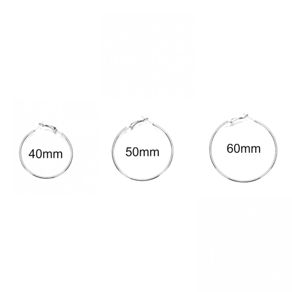 Σκουλαρίκια κρίκοι, ανοιχτό ασημί χρώμα, 40mm, 50mm, 60mm (1 ζεύγος) Υλικά για Σκουλαρίκια