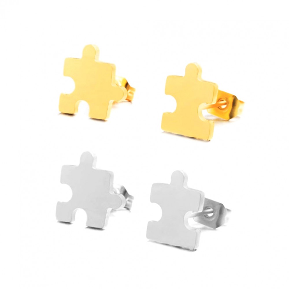 Σκουλαρίκια ατσάλινα καρφωτά, puzzle 13mm Σκουλαρίκια