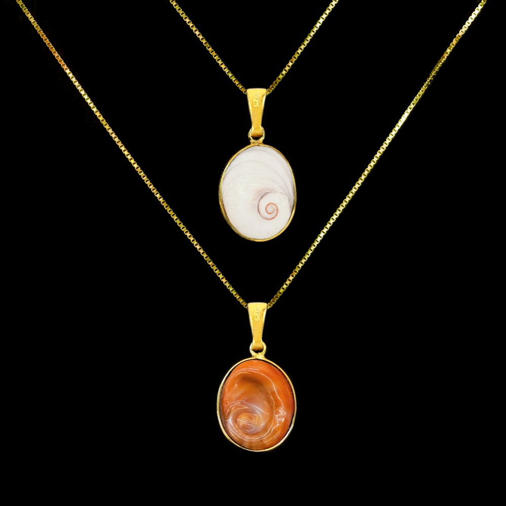 Necklace Eye of the sea natural shell , double sided with silver 925 gold plated Necklaces