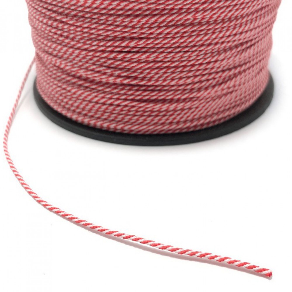 Cord twisted red white 1.5mm (pack/10meters) Twisted & Braided Cords