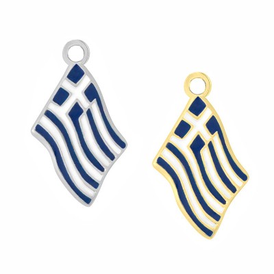 Ανοξείδωτο Ατσάλι στοιχείο μοτίφ με σμάλτο Ελληνική Σημαία κρεμαστό 15x8mm