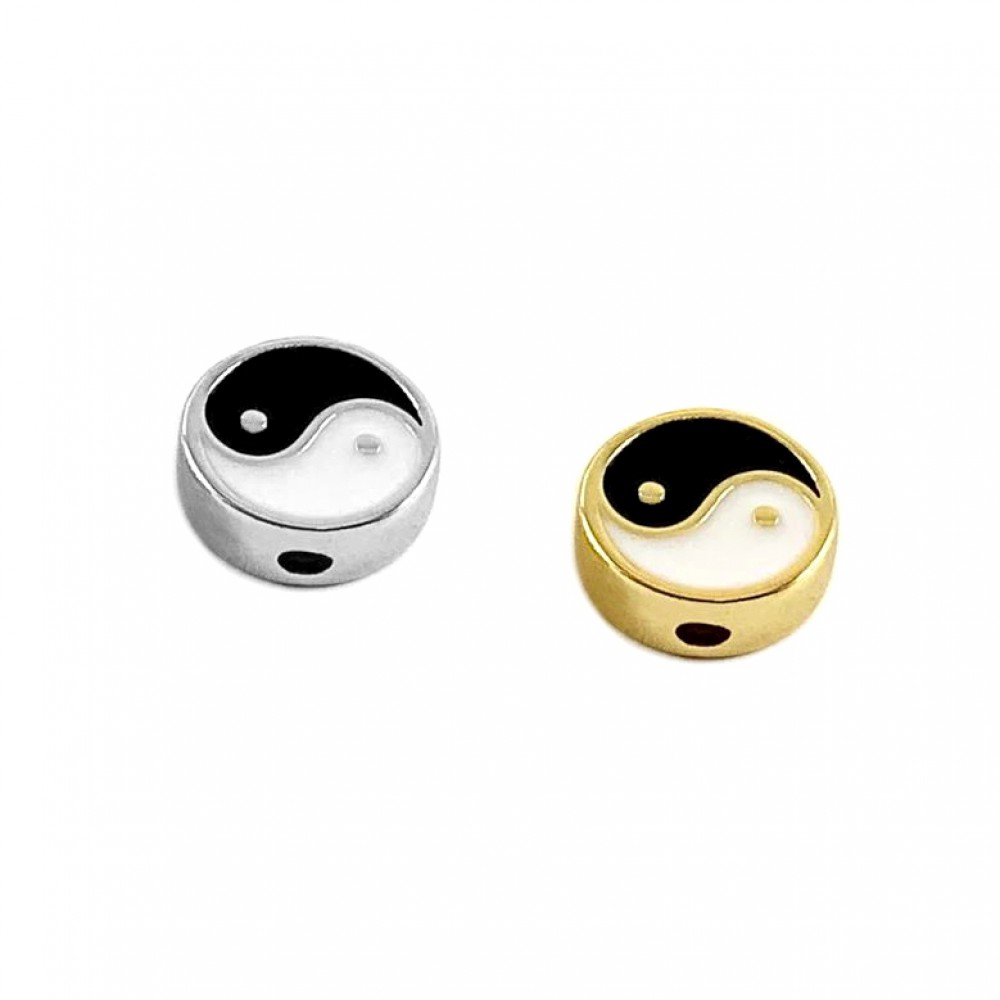 Ατσάλινο στοιχείο με σμάλτο Yin Yang 10mm χάντρα με περαστή τρύπα Μεταλλικές Χάντρες