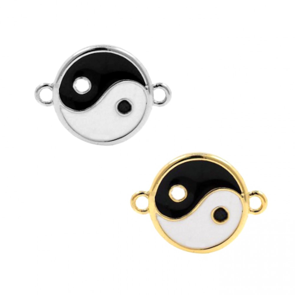 Ατσάλινο στοιχείο με σμάλτο Yin Yang με δύο κρικάκια 20x15mm Ατσάλινα Στοιχεία με 2 Κρικάκια