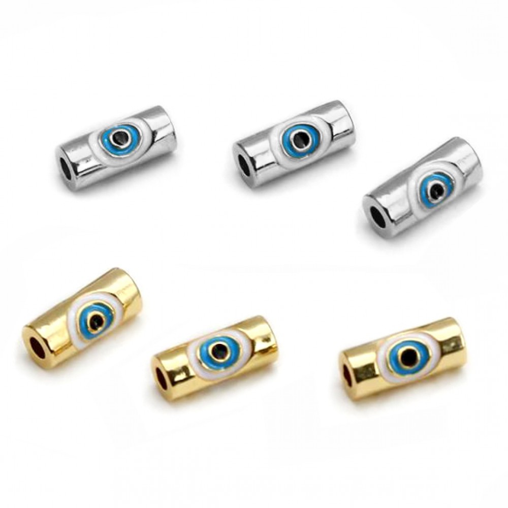 Ατσάλινο μάτι χάντρα σωληνάκι 10x5mm με σμάλτο με τρύπα