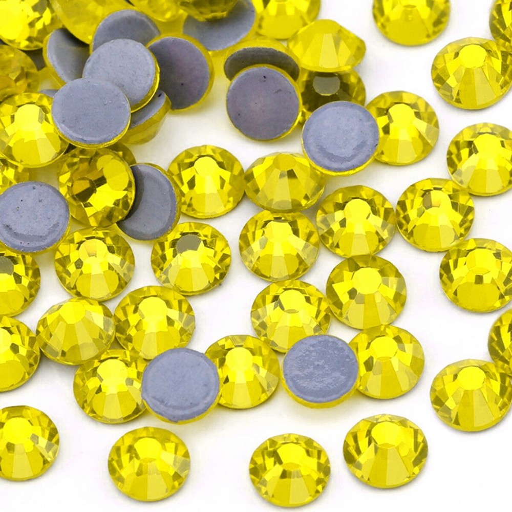 Strass hotfix flat back, glass, high quality, yellow lemon color (pack) Rhinestones Hotfix