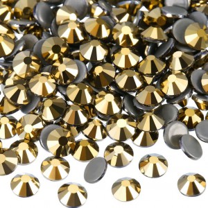 Strass hotfix flat back, glass, high quality, metallic gold color (pack) Rhinestones Hotfix