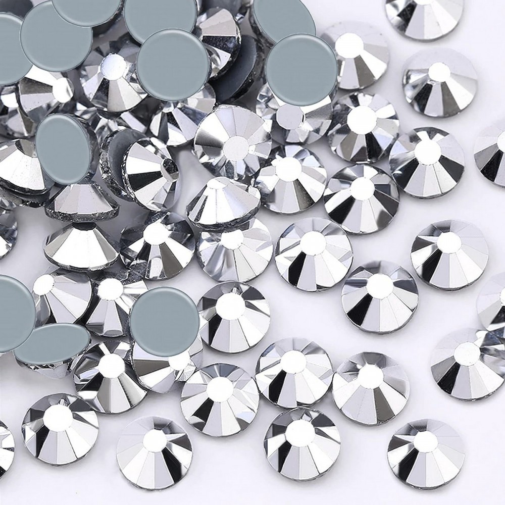 Strass hotfix flat back, glass, high quality, metallic silver color (pack) Rhinestones Hotfix