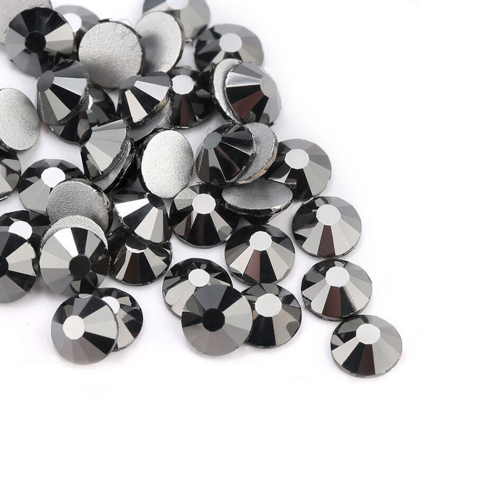 Strass flat back, glass, high quality, metallic gun black color (pack) Rhinestones Glass Flat Back