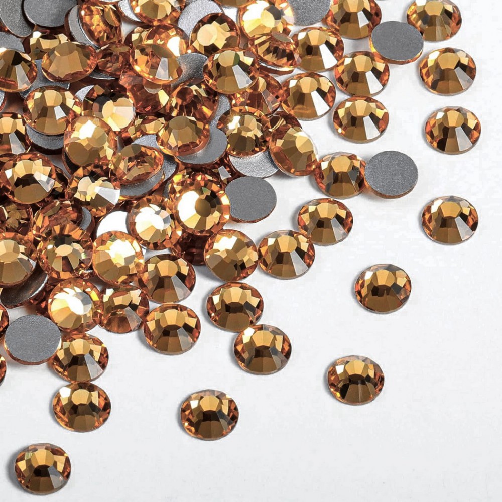 Strass flat back, glass, high quality, dark honey yellow color (pack) Rhinestones Glass Flat Back
