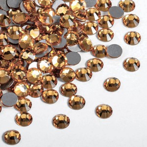 Strass flat back, glass, high quality, dark honey yellow color (pack) Rhinestones Glass Flat Back