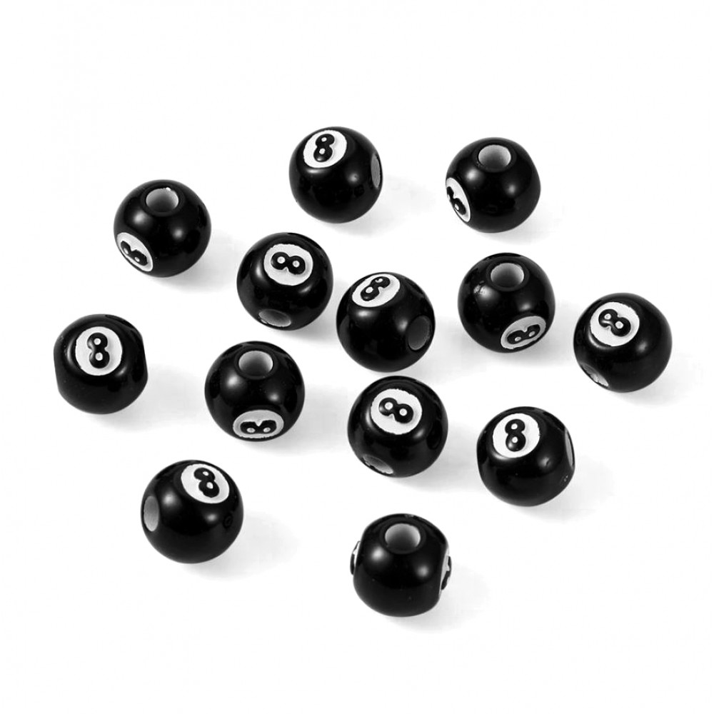 Ακρυλική χάντρα με τρύπα, 8 Ball μπάλα μπιλιάρδου 11mm Ακρυλικές Χάντρες