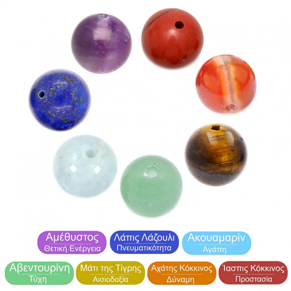 7 Chakras φυσικοί ημιπολύτιμοι λίθοι χάντρες 6mm / 8mm (συσκευασία/7χάντρες) Μικτές Ημιπολύτιμες Χάντρες