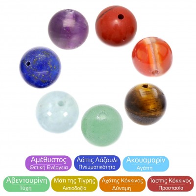 7 Chakras φυσικοί ημιπολύτιμοι λίθοι χάντρες 6mm / 8mm (συσκευασία/7χάντρες)