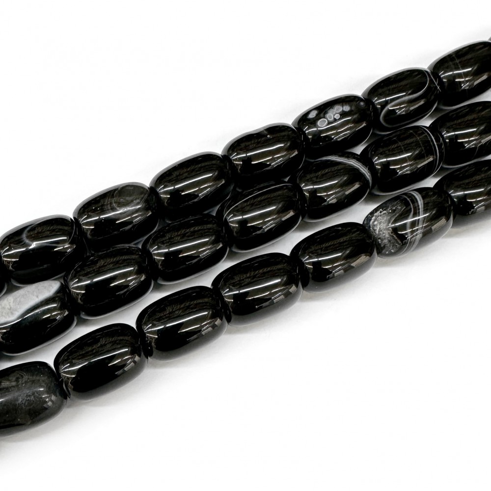 Χάντρες βαρελάκι 14x10mm Αχάτης μαύρος (Agate) φυσικοί ημιπολύτιμοι λίθοι (σειρά∽38cm∽28χάντρες) Χάντρες για Κομπολόι