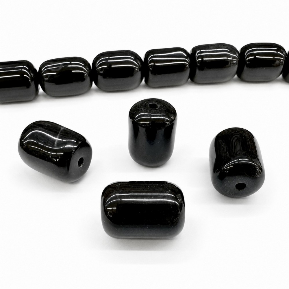 Χάντρες βαρελάκι 18x13mm Αχάτης μαύρος (Agate) φυσικοί ημιπολύτιμοι λίθοι (συσκευασία/20χάντρες) Χάντρες για Κομπολόι