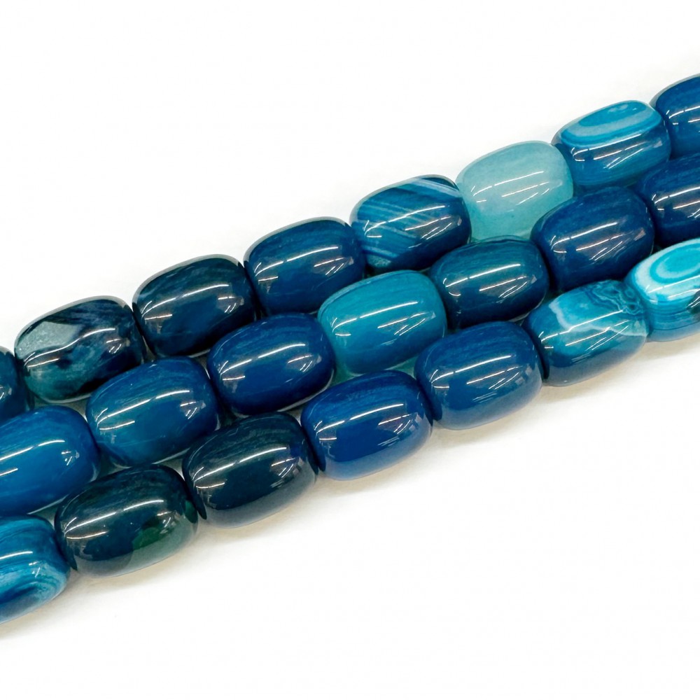 Χάντρες βαρελάκι 14x11mm Αχάτης μπλε (Agate) φυσικοί ημιπολύτιμοι λίθοι (σειρά∽38cm∽28χάντρες) Χάντρες για Κομπολόι