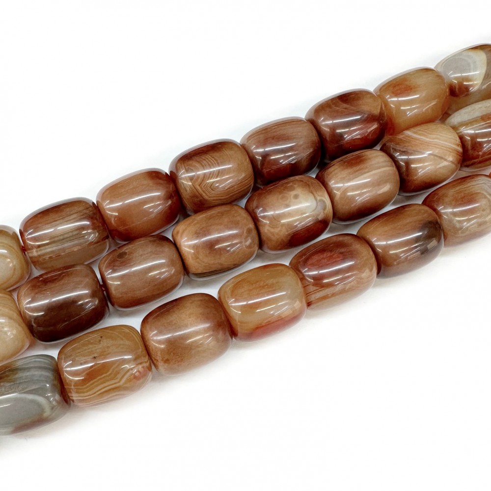 Χάντρες βαρελάκι 14x12mm Αχάτης καφέ μελί  (Agate Botswana) φυσικοί ημιπολύτιμοι λίθοι (σειρά∽38cm∽28χάντρες) Χάντρες για Κομπολόι
