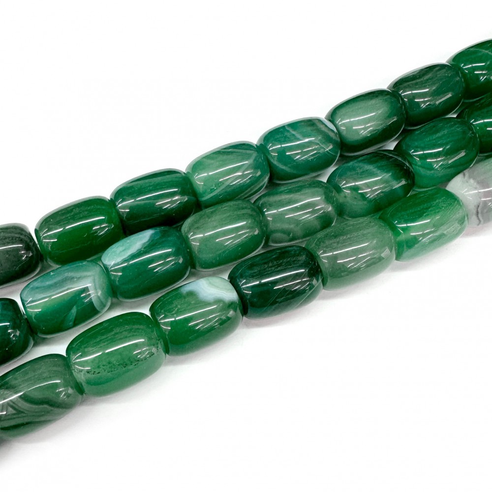 Χάντρες βαρελάκι 14x11mm Αχάτης πράσινος (Agate) φυσικοί ημιπολύτιμοι λίθοι (σειρά∽38cm∽28χάντρες) Χάντρες για Κομπολόι