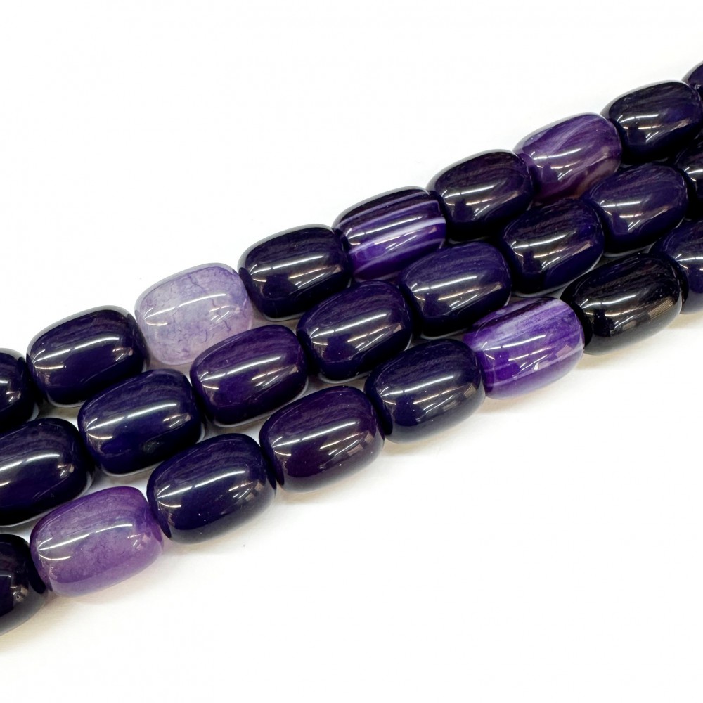 Χάντρες βαρελάκι 14x11mm Αχάτης μωβ (Agate) φυσικοί ημιπολύτιμοι λίθοι (σειρά∽38cm∽28χάντρες) Χάντρες για Κομπολόι