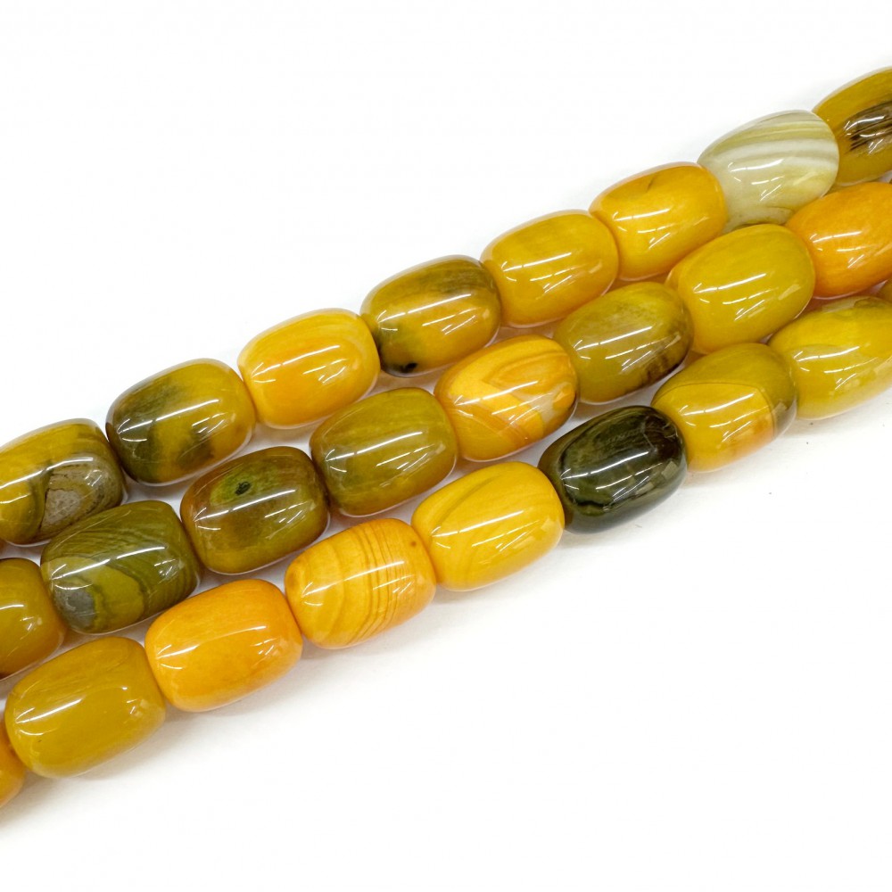 Χάντρες βαρελάκι 14x11mm Αχάτης κίτρινος (Agate) φυσικοί ημιπολύτιμοι λίθοι (σειρά∽38cm∽28χάντρες) Χάντρες για Κομπολόι