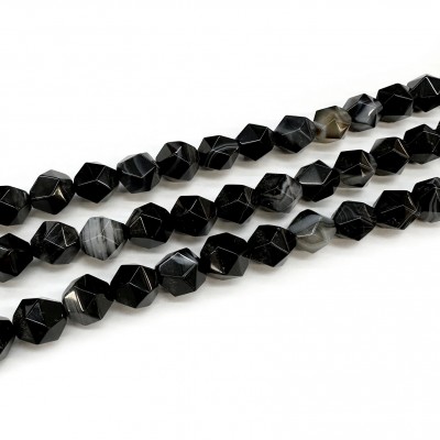 Agate black faceted beads natural semi precious stones 8mm (string∽37cm∽50beads)