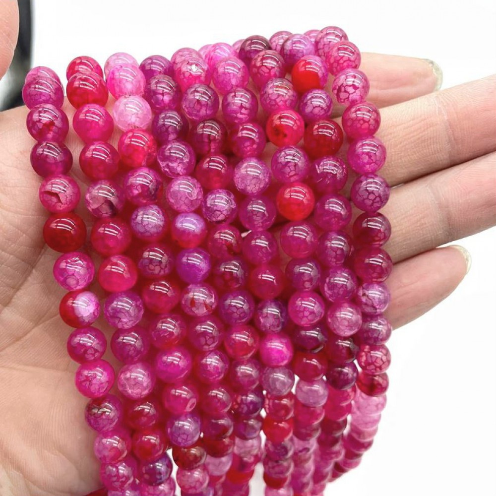 Αχάτης (Agate Dragon Vein) φούξια φυσικοί ημιπολύτιμοι λίθοι χάντρες 8mm (σειρά∽38cm∽47χάντρες) Αχάτης - Agate