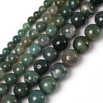Αχάτης Βρυώδης (Moss Grass Agate) φυσικοί ημιπολύτιμοι λίθοι χάντρες 5mm/ 6mm/ 8mm/ 10mm (σειρά/37∽39cm)