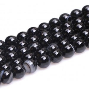 Αχάτης μαύρος (Agate) φυσικοί ημιπολύτιμοι λίθοι χάντρες 3mm/ 4mm/ 6mm/ 8mm/ 10mm/ 12mm (σειρά/37∽ 39cm) Αχάτης - Agate