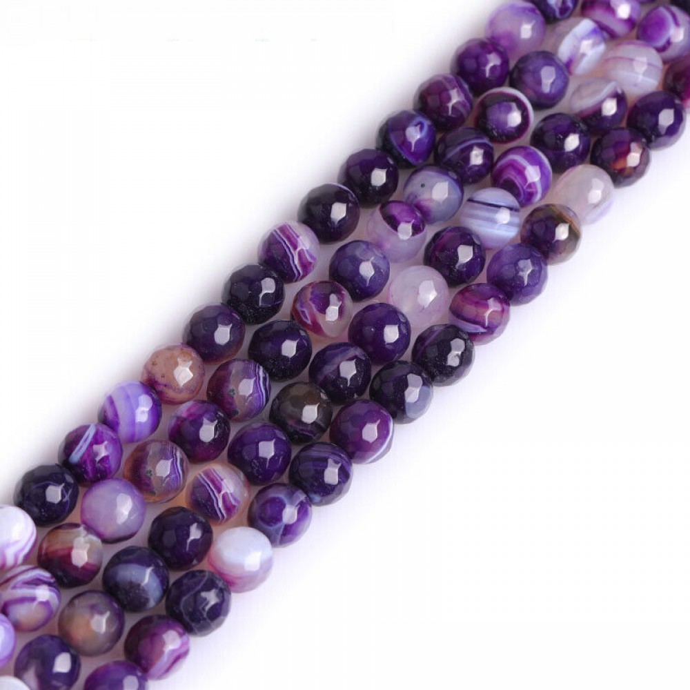 Αχάτης μωβ (Agate) φυσικοί ημιπολύτιμοι λίθοι χάντρες πολυγωνικές 8mm (σειρά∽38cm∽48χάντρες) Αχάτης - Agate