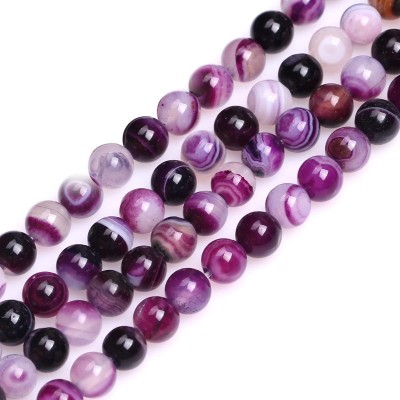 Αχάτης μωβ (Agate) φυσικοί ημιπολύτιμοι λίθοι χάντρες 4mm/ 6mm/ 8mm/ 10mm/ 12mm (σειρά/37∽38cm)