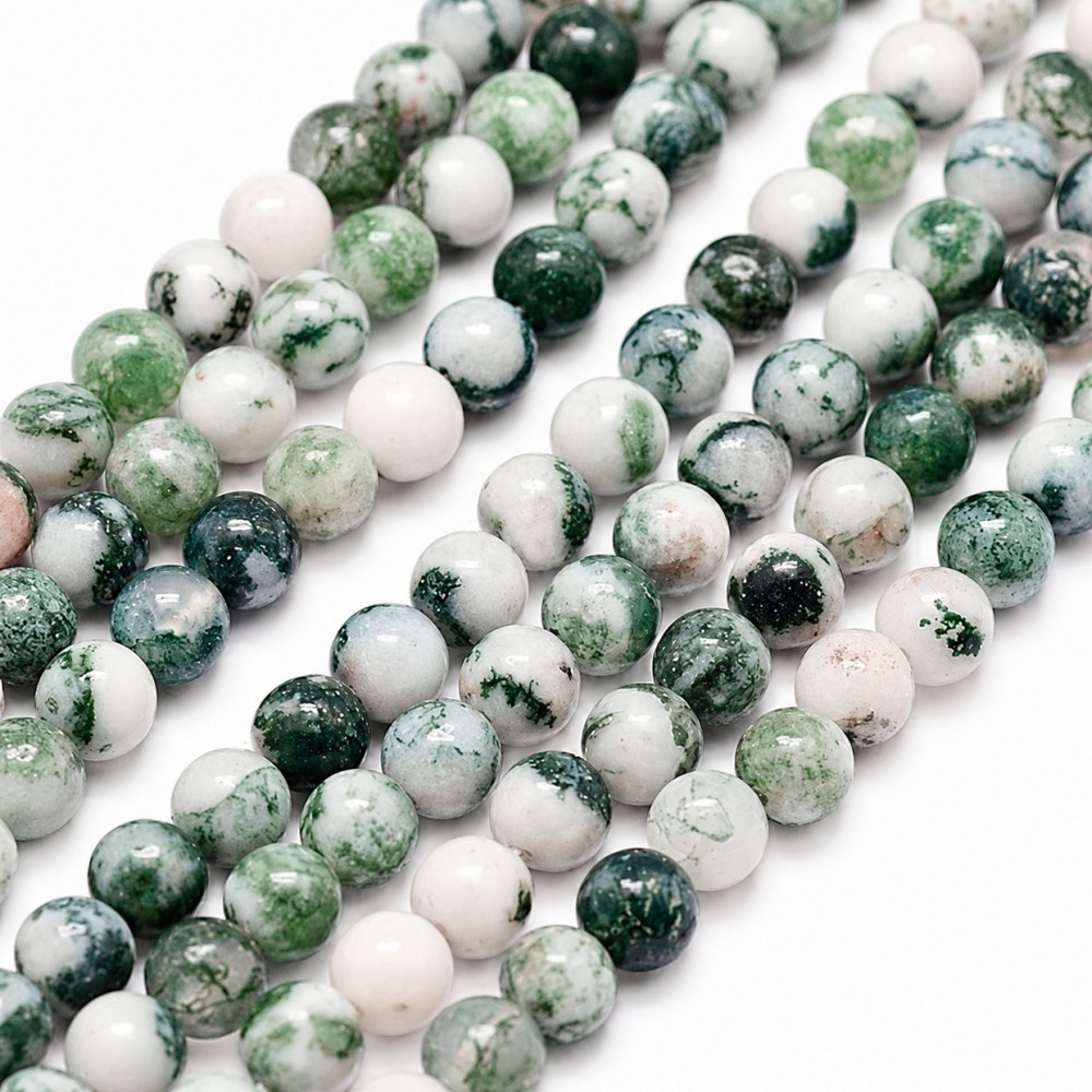 Αχάτης των Δέντρων, Δενδρίτης (Tree Agate) φυσικοί ημιπολύτιμοι λίθοι χάντρες 6mm/ 8mm/ 10mm (σειρά/37∽38cm) Αχάτης - Agate