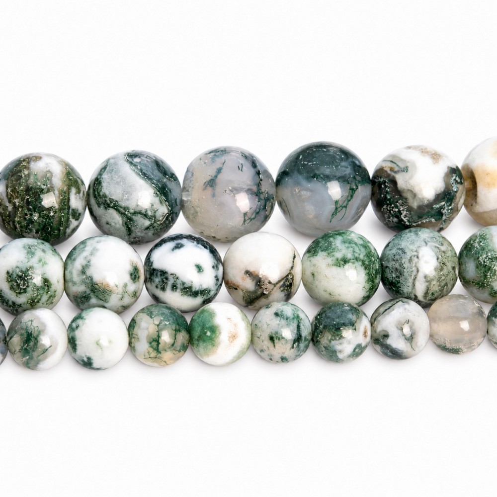 Αχάτης των Δέντρων, Δενδρίτης (Tree Agate) φυσικοί ημιπολύτιμοι λίθοι χάντρες 6mm/ 8mm/ 10mm (σειρά/37∽38cm) Αχάτης - Agate