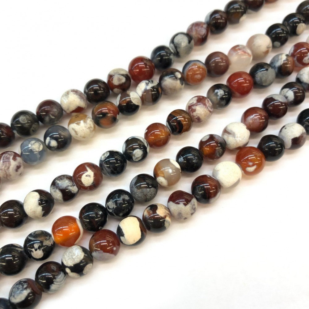 Αχάτης (Agate Fire Dream Lace) φυσικοί ημιπολύτιμοι λίθοι χάντρες 6mm / 8mm / 10mm (σειρά/37∽38cm) Αχάτης - Agate