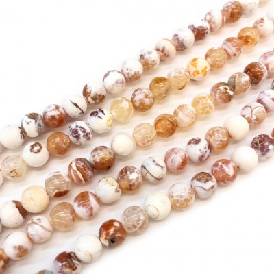 Αχάτης (Agate Fire Dragon Vein) πορτοκαλί φυσικοί ημιπολύτιμοι λίθοι χάντρες 8mm (σειρά∽38cm∽47χάντρες)