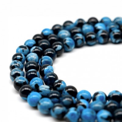 Αχάτης (Fire Agate) γαλάζιος μαύρος φυσικοί ημιπολύτιμοι λίθοι χάντρες 8mm (σειρά∽38cm∽47χάντρες)