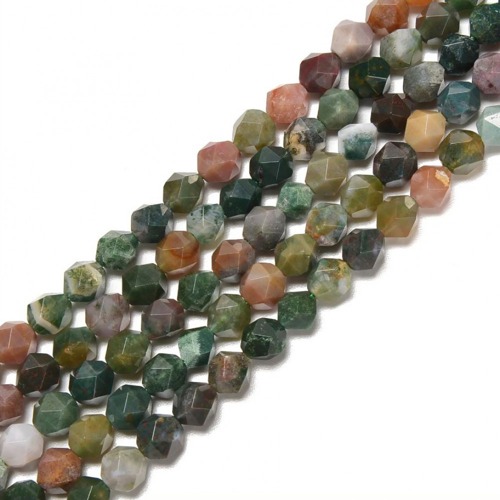 Αχάτης Ινδικός (Indian Agate) φυσικοί ημιπολύτιμοι λίθοι χάντρες πολυγωνικές 8mm (σειρά∽36cm∽46χάντρες) Αχάτης - Agate