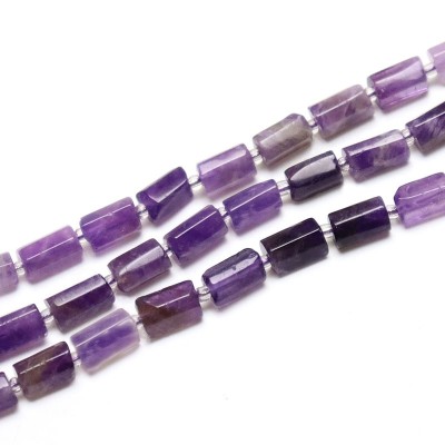 Αμέθυστος (Amethyst) φυσικοί ημιπολύτιμοι λίθοι χάντρες σωληνάκι ακανόνιστο 12x8mm (σειρά∽27χάντρες)